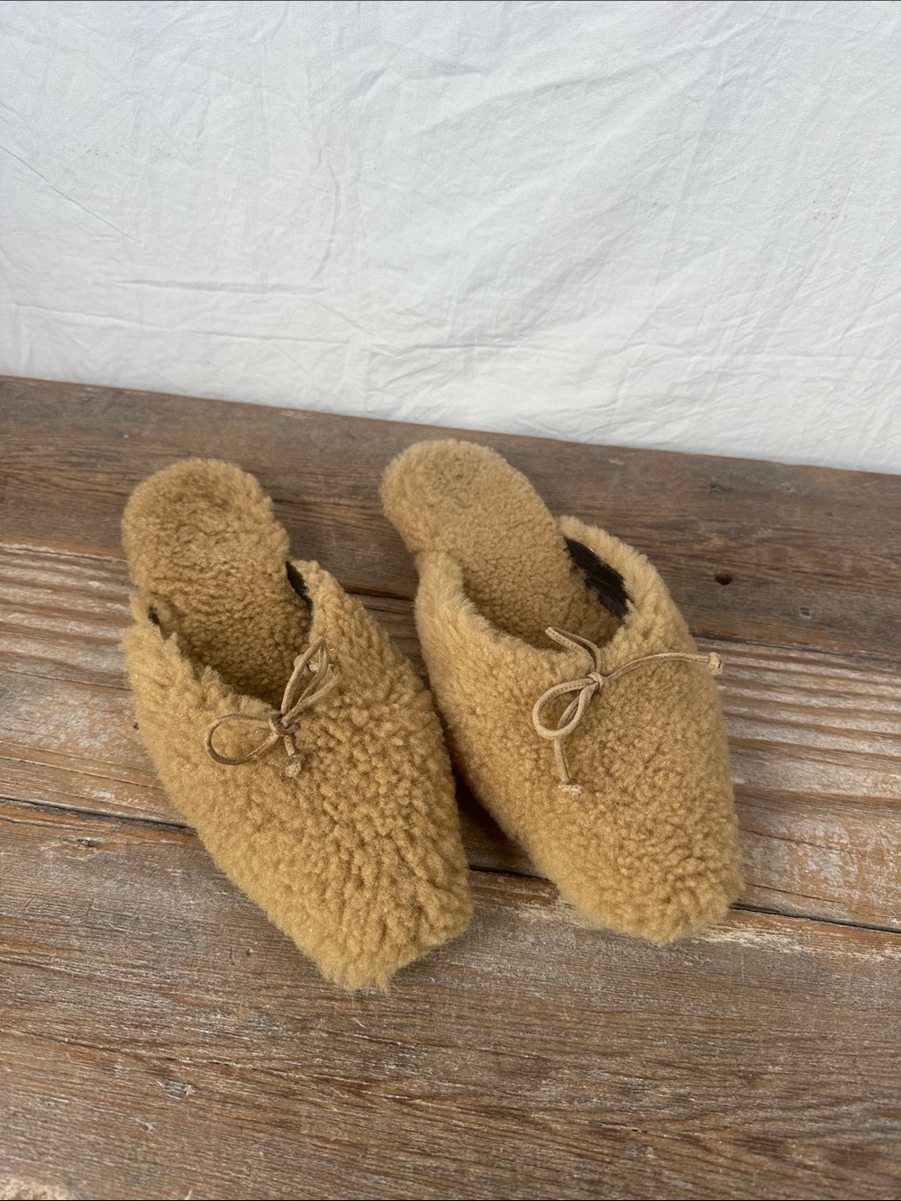 STAUD Gina Shearling Mules in Natural Tan - Size
